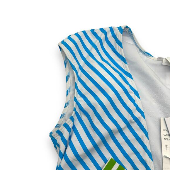 NEW Bleu by Rod Beattie Blue White Stripe Bikini Top Size 10 Tie front Modest - Picture 7 of 9